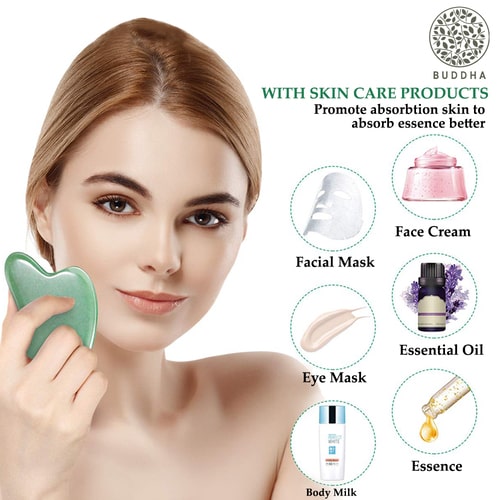 Buddha Natural Green Jade Gua Sha & Face Roller Combo can be used with 
