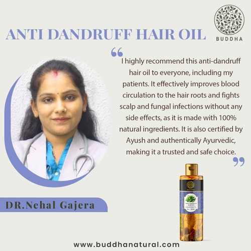 Buddha Natural Anti Dandruff Hair oil - Dr. Nehal Gajera - dandruff control oil - anti dandruff ayurvedic oil