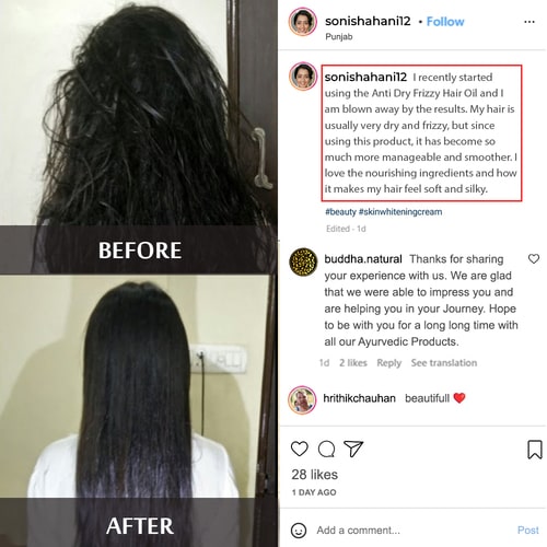 Buddha Natural Anti Dry Frizzy Hair Oil - before and after
