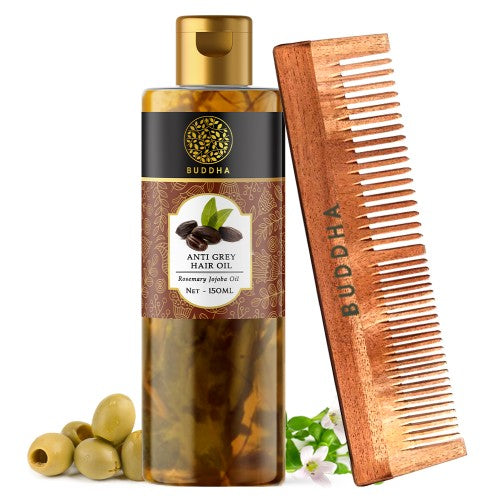 Buddha Natural Anti Grey Hair Oil + Dual Tooth Neem Kacchi Comb - anti grey oil